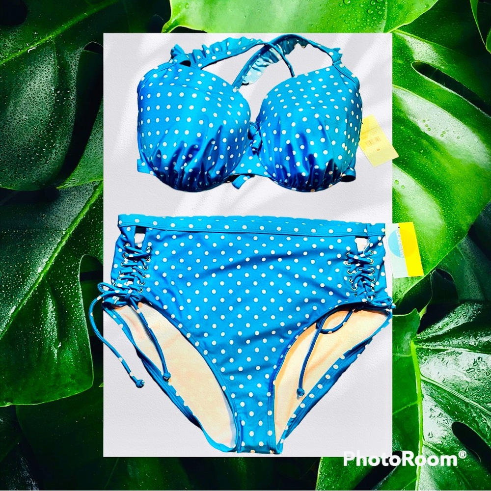 Island Rays Bow Front Ruffle Polka Dot Bikini Set